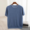 Men's T-shirt 2024 Summer New Knitted Tank Top Fashion Color Block Round Neck Pullover Sweater 100% Pure Wool Short sleeved