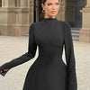 BKQU Elegant Solid Backless Mini Dress Women High Waist Fashion Long Sleeve Slim A-line Dresses 2024 Autumn Party Evening Dress