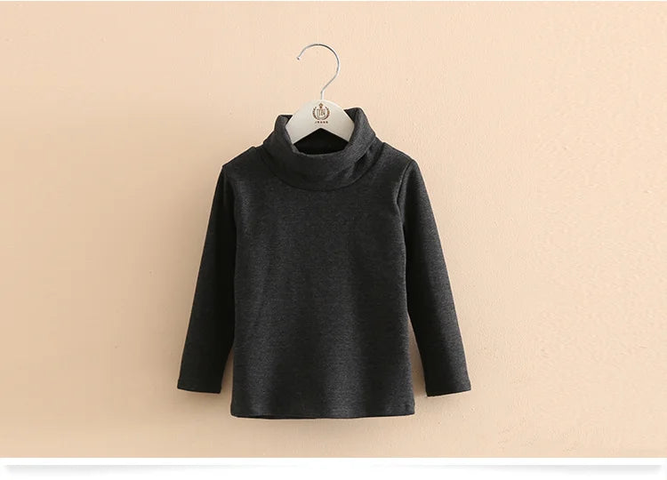 2025 Spring Autumn 2-10 Years Children'S Candy Color Sweet Long Sleeve High Neck Unisex Kids Girl Boy Basic Turtleneck T-Shirt