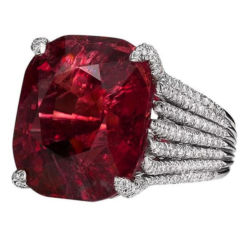 Huitan Hyperbole Red Cubic Zirconia Women Rings for Party New 2023 Gorgeous Lady's Accessories Anniversary Gift Fashion Jewelry