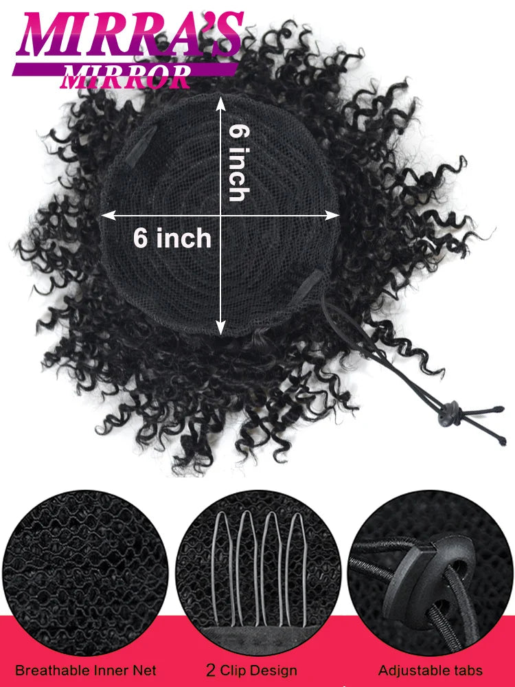 Synthetic Afro Puff Drawstring Ponytail Hair Bun 10 Inch Short Afro Kinkys Curly Afro Bun Extension Hairpieces Large Size