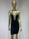 2024 Neues schwarzes Bandagenkleid Damen elastisch Kristall Spaghettiträger tiefer V-Ausschnitt Bodycon Mini Celebrity Abend Club Party Kleider