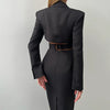 TWOTWINSTYLE Solid Hollow Out Patchwork Belt Blazers For Women Notched Collar Long Sleeve Spliced Single Breasted Blazer Female