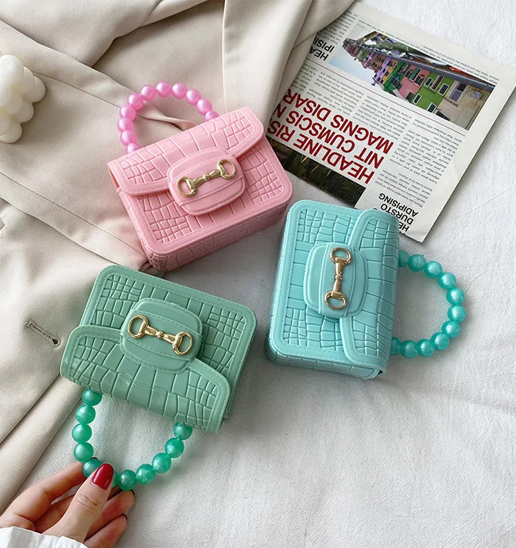 Fashion Mini Handbags PVC Crossbody Coin Purse Crocodile Pattern Pearl Handbag Plastic Small Chain Jelly Bag For Girl Wholesale