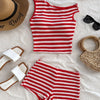 European and American striped vest shorts set, summer knitted hot pants top two-piece set