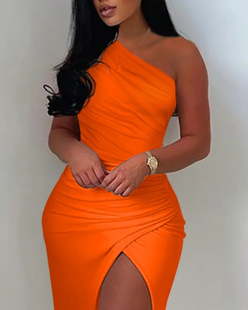 Sommerliches elegantes, unifarbenes Kleid mit hohem Beinschlitz, gerafftes Maxi-Bodenkleid, weißes sexy Korsett, asymmetrische Partykleider für Damen