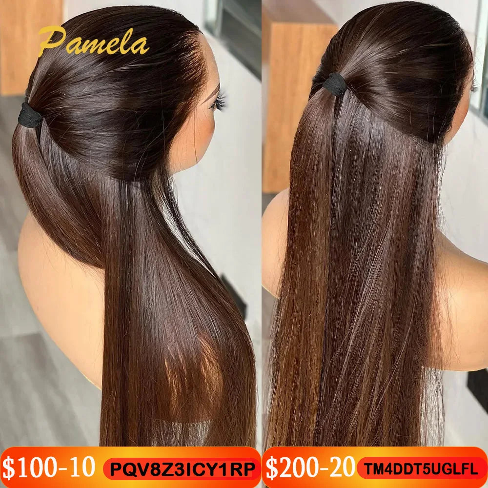 Double Drawn 13x6 HD Lace Frontal Wig Bone Straight Lace Front Wig Ombre Brown Colored Glueless Human Hair Wigs Ready To Go
