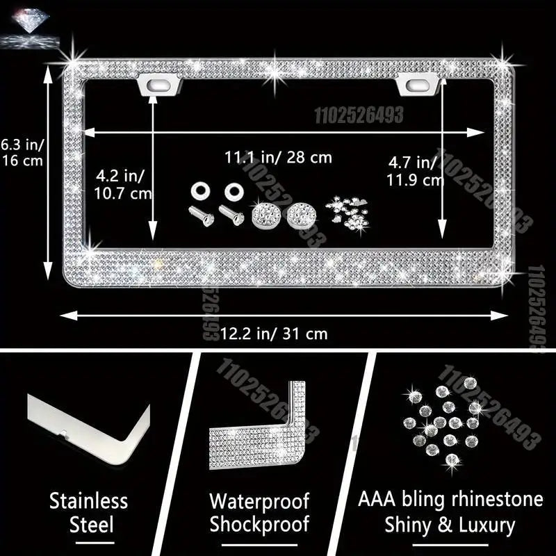 Autozubehör-Set 27/4-teilig Damen Bling Universal Passform Lenkradbezug Polyester Glitzernd Kennzeichenhalter Handyhalter Untersetzer Werkzeuge