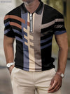 2023 New Men's Short-Sleeved POLO Shirt Summer Retro Striped 3D Printed Top Zipper Lapel Slim POLO Men's Casual Clothing