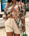 2025 Spring Autumn Casual Woman Sets Fashion Shirt Printed Button Shirt&Shorts Streetwear Shorts Pant Outfit Suit Two Piece Set