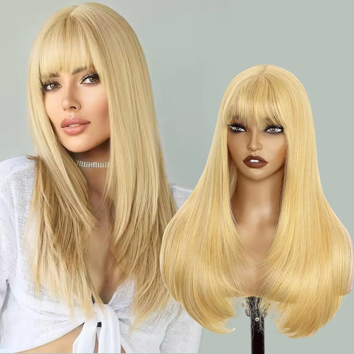 Light Brown Short Bob Layered Lace Front Wig With Bangs Straight Lace Frontal Wig 13x4 Glueless Synthetic Heat Resistant Cosplay