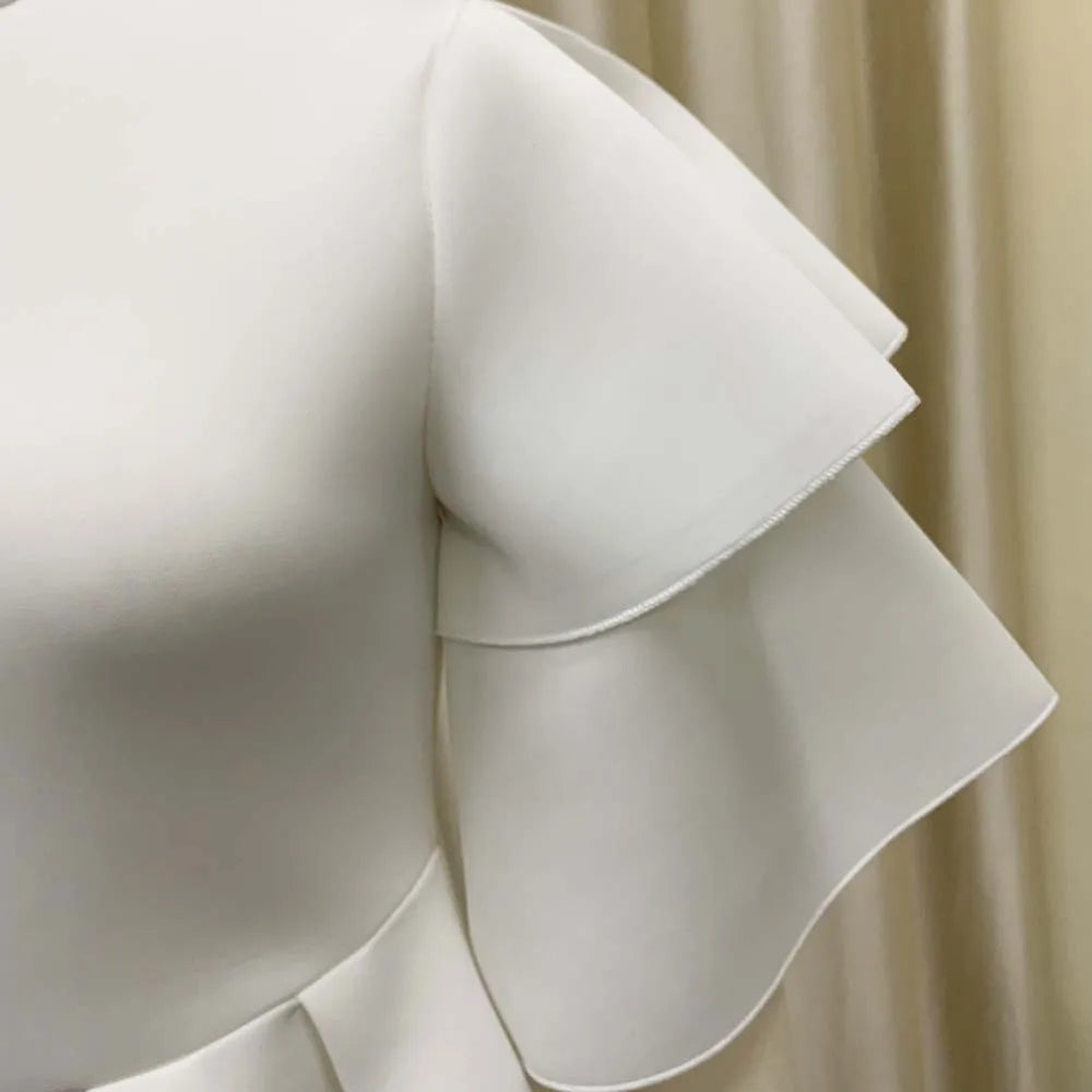 Elegant Party Dresses for Woman 2024 New O Neck Ruffles Sleeve High Waisted Asymmetric Mid Calf Luxury Birthday Dinner Vestidos