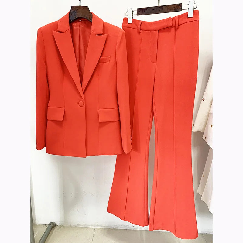 Pantsuit Suits Blazer Women Red Orange New Design Flare Pants Set Two Piece Sets Festival Office Business Female Suit Outfits