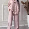 Cotton Linen Sets Two 2 Pieces Sale Casual Long Sleeve Button Loose Blouse Shirt&High Elastic Wide Leg Loose Pant Suits NMD-3021