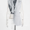 TWOTWINSTYLE Hollow Out Backless Slimming Blazers For Women Notched Collar Long Sleeve Spliced Button Irregular Blazer Female