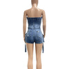 HLJ&GG Blauer sexy Denim Pocket Cargo Bodycon Romper Damen schulterfrei ärmellos rückenfrei schmaler Jumpsuit Fashion Cowboy Playsuit