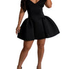 Fashion Halter A-line Deep V Off Shoulder Backless Birthday Women Red Mini Dress Sleeveless Ruched Princess Party Bodycon Robe
