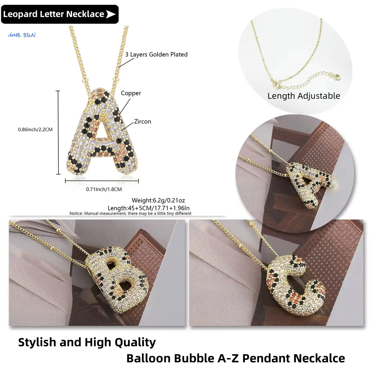 MHS.SUN Neue Leopard Bubble Buchstabenkette Vergoldet Chunky Bubble Zirkon 26 Initialen Anhänger Halskette Frauen Modeschmuck