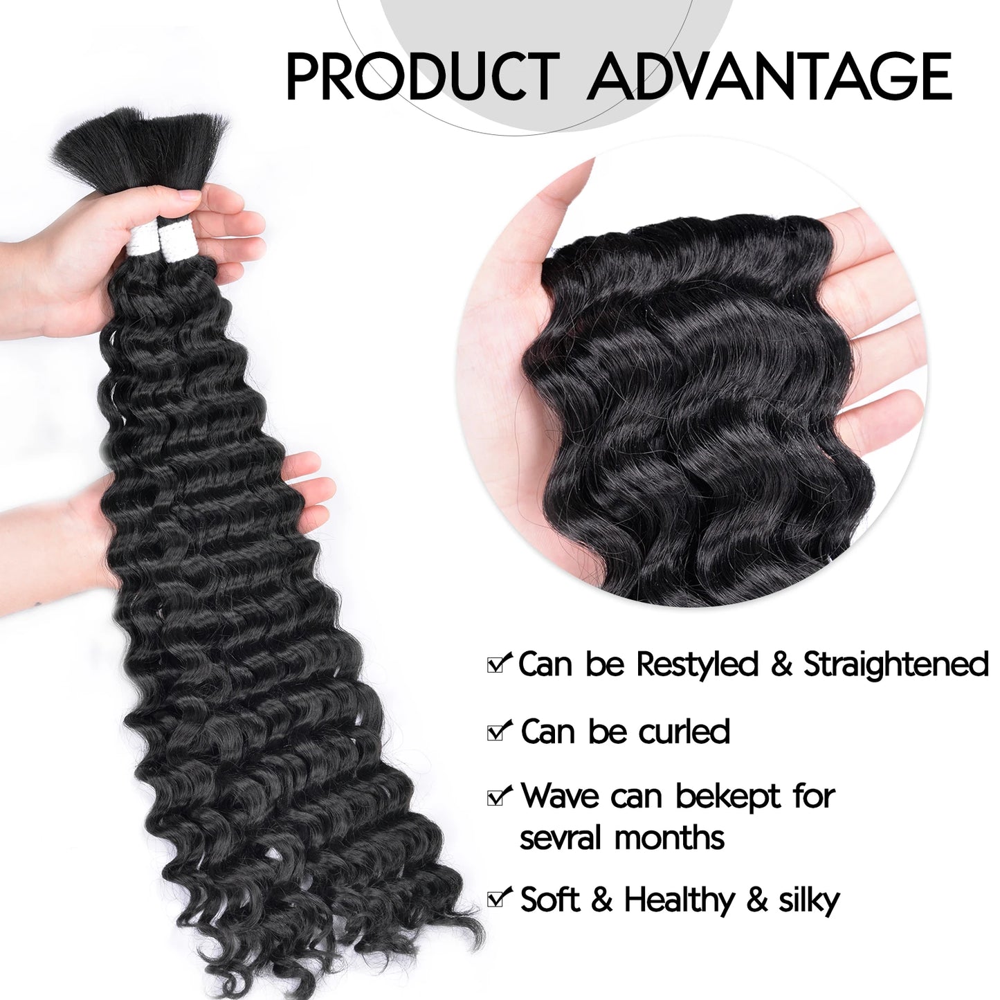 Synthetic Curly Deep Wave Bulk hair For Braiding 20inch No Weft Deep Wave For Braiding Micro Faux Braiding Hair for Boho Braids