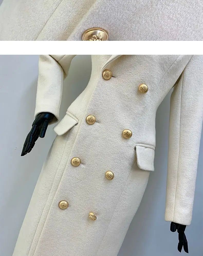Autumn Winter Fashion High-Quality Women's Woolen Coat 2025 New Temperament Double Breasted Solid Color Women's Woolen Coat H322