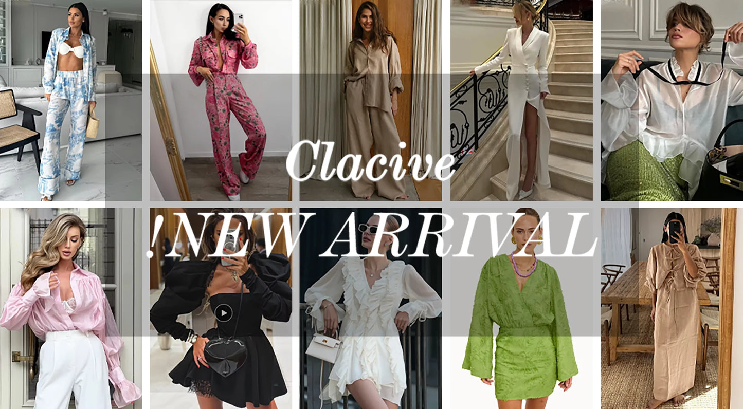 Clacive Fashion Loose White Skirts Sets For Women 2 Pieces Elegant Long Sleeve Shirt With High Waist Maxi Skirt Set Streetwear