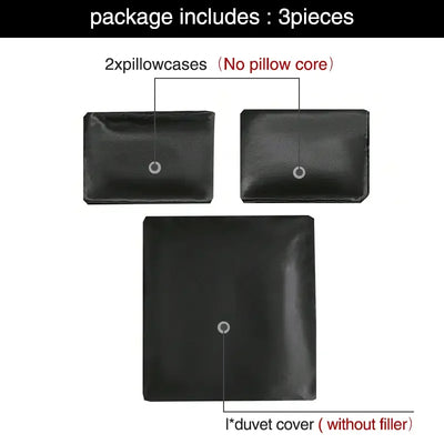 3tlg. Satin-Bettwäsche-Set, Queen Size, Schwarz, luxuriöse, seidenweiche, einfarbige Seide, sexy Flitterwochen, knitterfrei