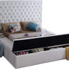 Bliss Collection Modernes Polsterbett aus Samt mit tiefer Knopfheftung und Staufächern, Weiß, Queen