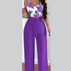 Women Fashion Print Halter V-Neck Short Tank Suit Tops Long Pants Matching Set Summer Casual Female Slim Pants Two Piece Sets