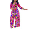 Fashion Printed Shirt Long Sleeve Women's Suit Spring Autumn Fashion Lace Up Tops Slim Elegant Female Straight Pants 2 Piece Set