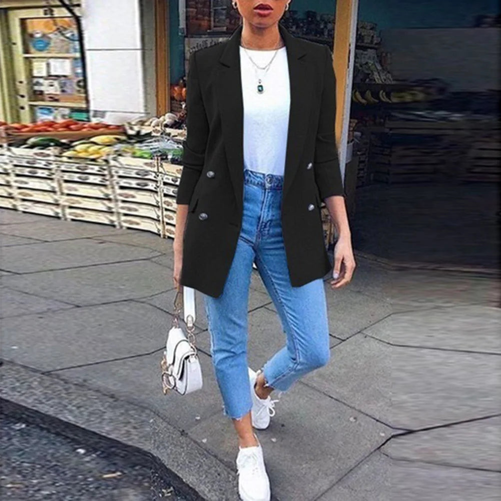 Women Fashion Solid Casual Suit Office Wear Vintage Long Sleeves Coat Spring Autumn Lady Jackets Blazers Jacket Lapel Outerwears
