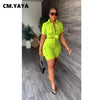 CM.YAYA INS Women's Set Short Sleeve Pocket Front Shirt and Pocket Side Shorts Suit 2023 Cargo Two 2 Piece Set Outfit Tracksuits