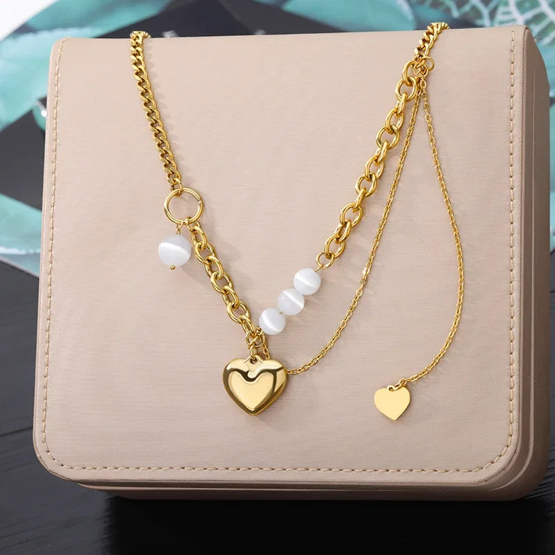 Double Layer Hollow Clavicle Chain Stainless Steel Necklace For Women Punk Hip-Hop Streetwear Jewelry Dropshipping