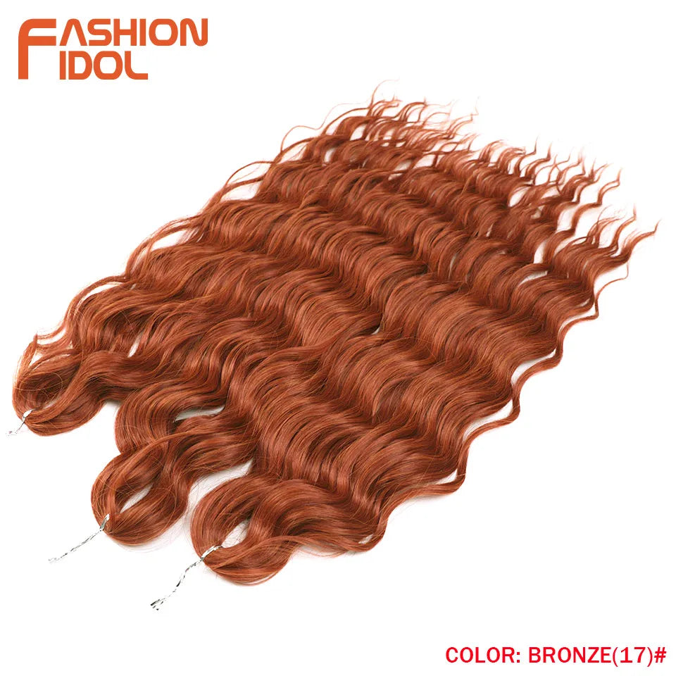 FASHION IDOL 24-Zoll Häkelhaar Synthetische Wasserwelle Flechthaarverlängerungen Ombré Regenbogenfarbe Kunsthaar Deep Wave Lockenhaar