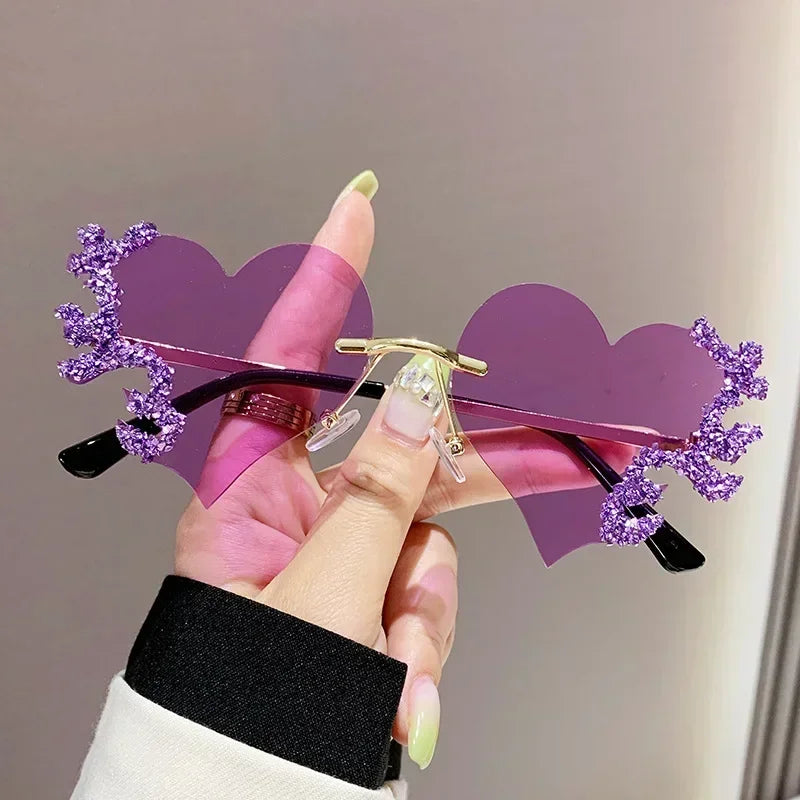 Randlose Sonnenbrille Damen Luxusmarke Strass Sonnenbrille Damen Niedliche Herzform Punk Party Brille очки від сонця женские
