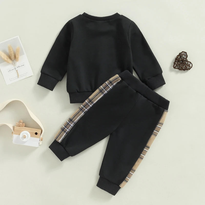 0-24M Baby Girls Autumn Clothes Newborn Toddler Long Sleeve Plaid Bear Pattern Tops Sweatshirt Pants Outfits Tracksuits