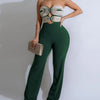 Damen-Jumpsuit 2025 Sommer Neu Temperament Modisch Sexy Ärmellos Gewebtes Band Trägerlos Rückenfrei Party Gerader Jumpsuit