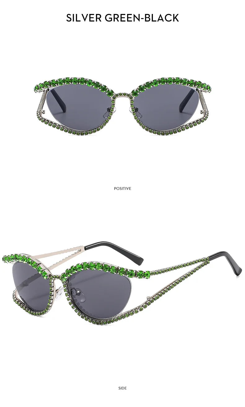 XJiea 2024 Designer Strass-Sonnenbrille für Damen Luxusmarken-Mode-Steampunk-Herrenbrille Party-Strand-Schatten-Accessoire