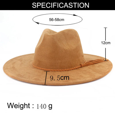 Wildleder-Zylinder, 9,5 cm breiter Krempen-Fedora-Hut für Herren und Damen, Herbst-Winter-Filz-Jazz-Hüte, klassische Kirchen-Fedoras Chapeau Sombrero Mujer