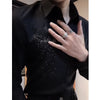 Spring Autumn Men's Korean Fashion Business Casual Rhinestone Button Up Shirt Male England Black Long Sleeve Slim Handsome Tops