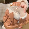 Bow Knot Short Ankle Snow Boots Women Winter Plush And Thick Insulation Waterproof PU Cotton Household Shoes Home Slipper Women