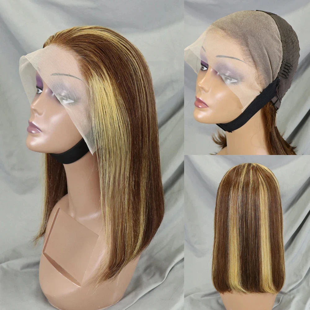 4/30/4 Farbe Echthaar Bob Perücke Glatt 13x4 Lace Front Echthaar Perücken Brasilianische Perücke Kurze Echthaar Bob Perücken Ombre Perücke