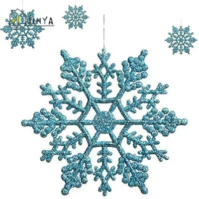 Packung mit 24/12/6 Stück Schneeflocken zur Weihnachtsbaumdekoration, blaue Schneeflocken mit Glitzerpulver, Winter Neujahr Hängedekoration
