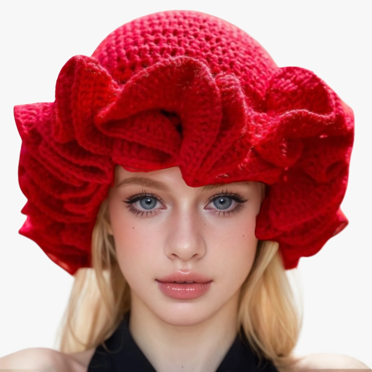 Handgestrickte Mütze mit plissierten Rüschenkanten und Spitze für Damen und Herren, originelle und kreative Mütze für Erwachsene