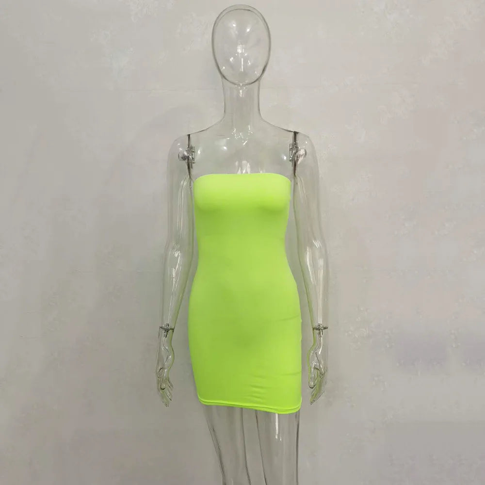 Sexy Trägerloses schulterfreies, pinkfarbenes Bodycon-Kleid für Damen, rückenfreies, schmales Minikleid, Club-Party-Kleider