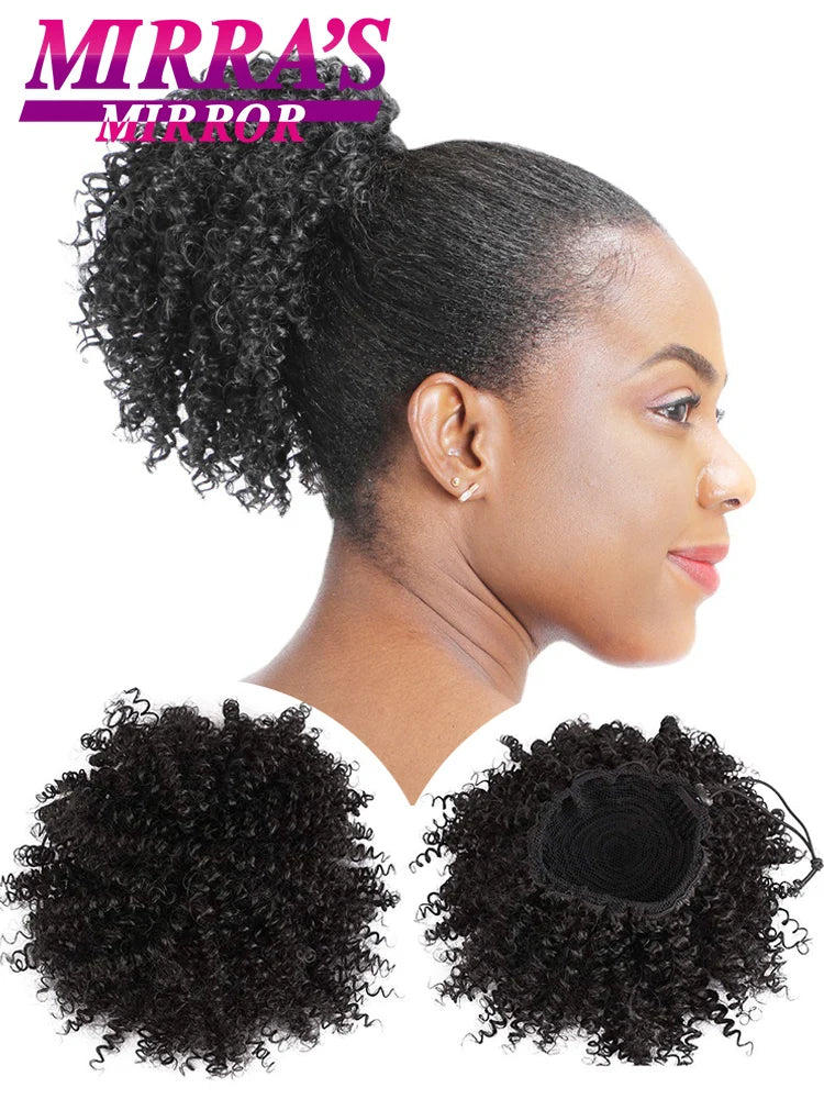 Synthetic Afro Puff Drawstring Ponytail Hair Bun 10 Inch Short Afro Kinkys Curly Afro Bun Extension Hairpieces Large Size