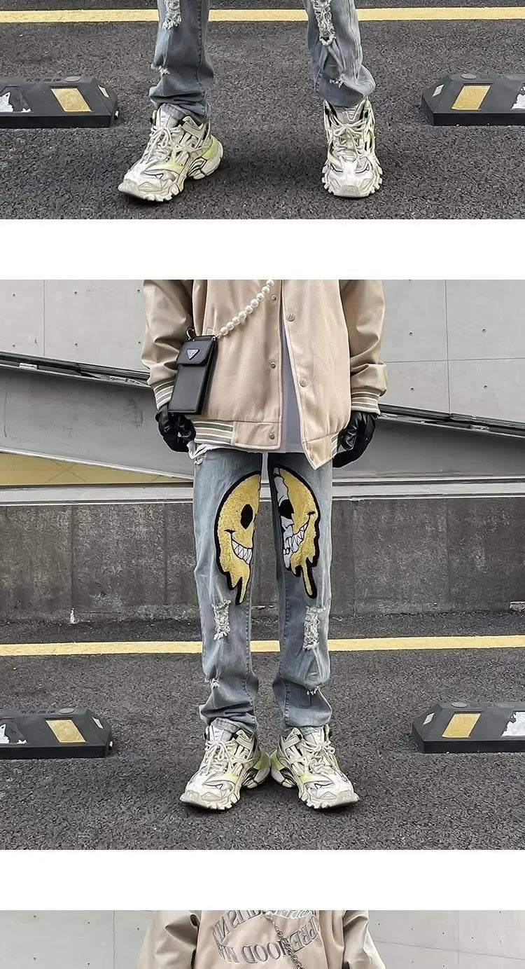 Irregular Ripped Hole Jeans Denim Pant Woman Man Straight Patchwork Baggy boyfriend y2k Punk Kpop Harajuku Streetwear Hip Hop