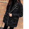 Tweed-Karo Anzugjacke Damen Oberbekleidung Lockerer Mittellanger Zweireihiger Freizeit-Wollblazer Top 2024 Frühling Herbst Neuer Schicker Anzug