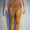 Sparkly Rhinestone V Neck Stretch Mesh Sexy See Through Dress Women 2024 Designer Party Celebrate Performance Costume Stage Wear