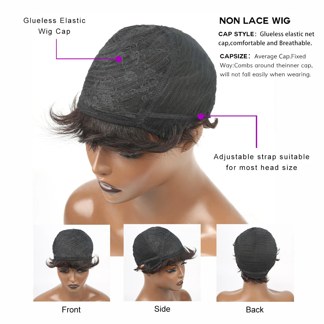 330% Dichte Brasilianische Egg Curl Pixie Cut Perücke Echthaar mit Pony Wasserwelle Kurze Bob Perücke für Frauen Vorgezupft Lokale Lieferung