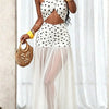 Sexy Polka Dot See through Beach Dress with Neck Hanging Long Polyester Blend Fabric Swimwear Cover up Irregular Hemline
